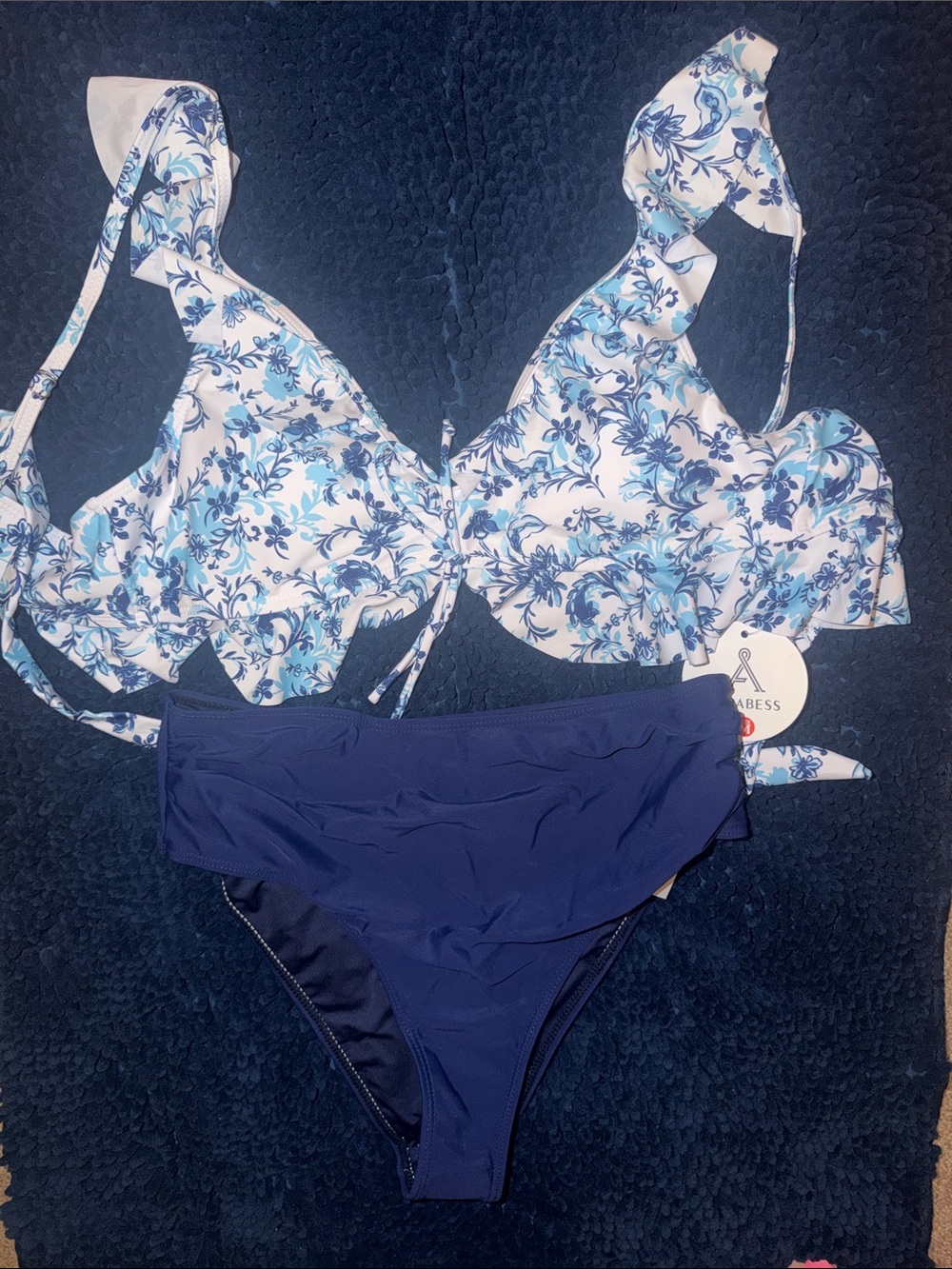 Blue Floral Bikini Set - White & Navy